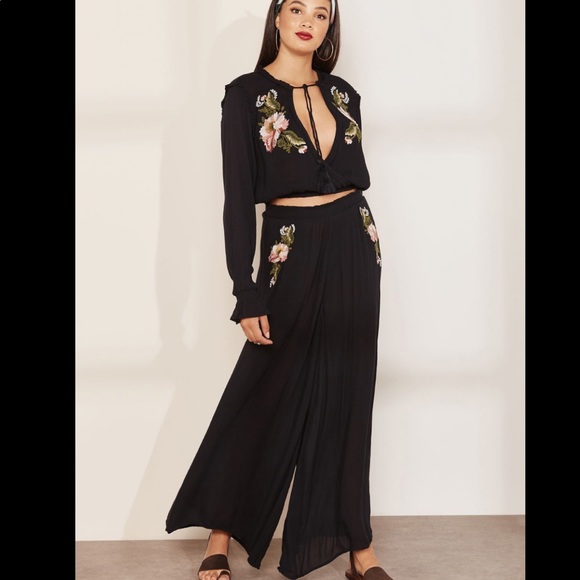 Free People Other - Free People Wonderland Embroidered Top & Pants Set